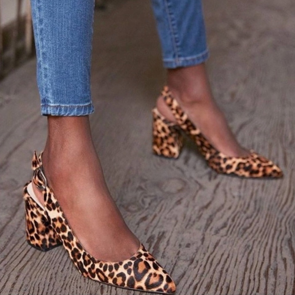 Sole Society Trudie Animal Print Calf Hair Pointed Toe Slingback Block Heel Sz 9